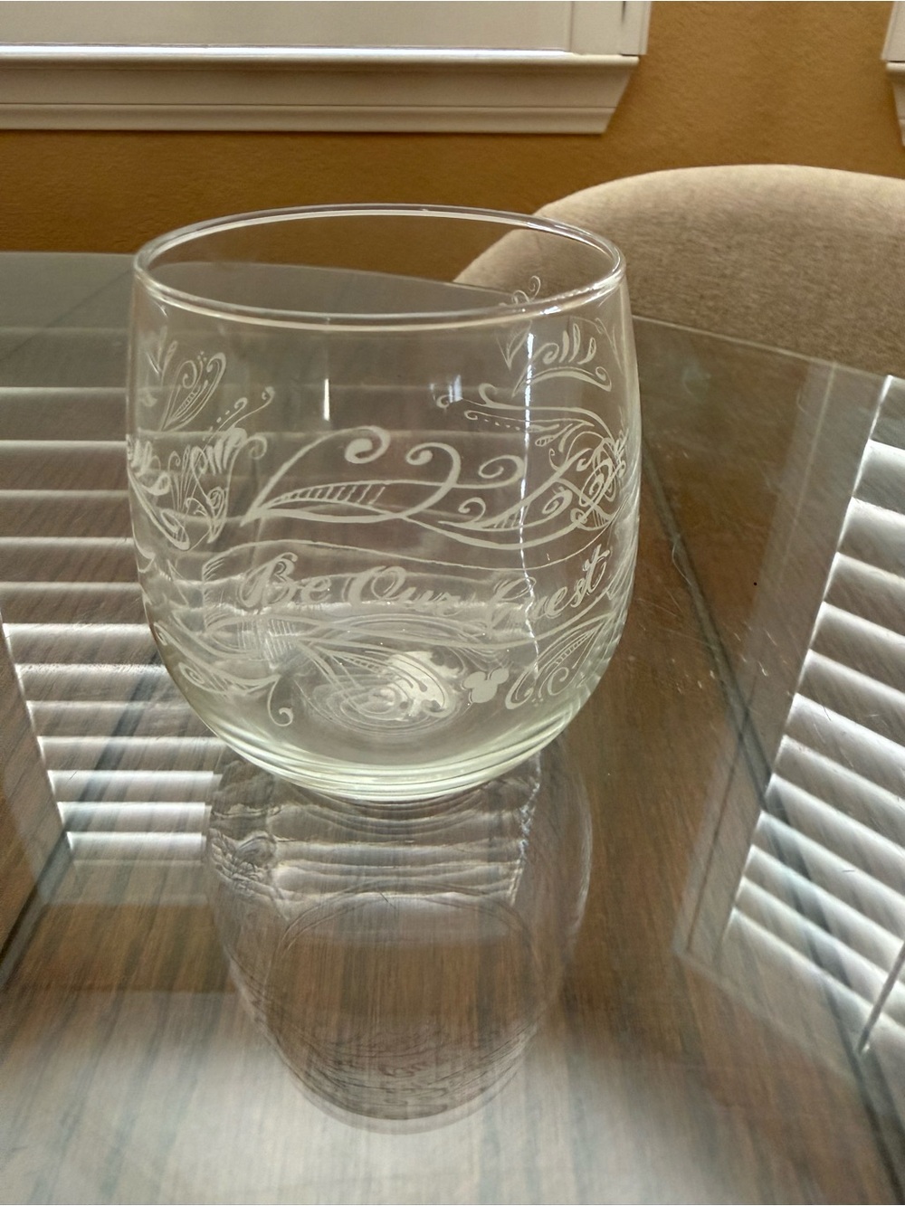 Disney beauty and the beast be our guest Etched Glass Stemless Wine Glass